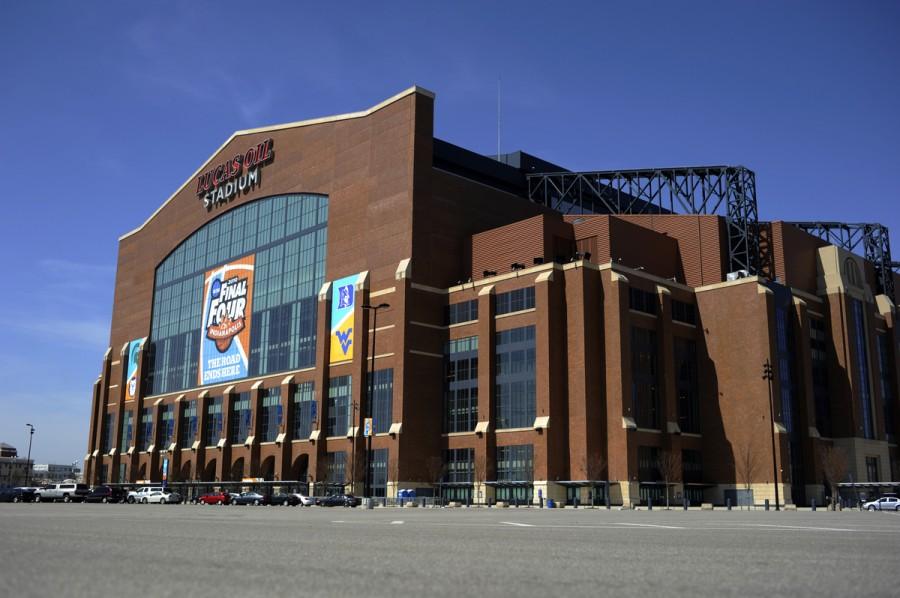 Lucas Oil Stadium is seen on Thursday, April 1, 2010, in downtown Indianapolis. After hosting the 2010 Final Four, the stadium will play host to the 2012 Super Bowl. (James Brosher / IU Student News Bureau)
