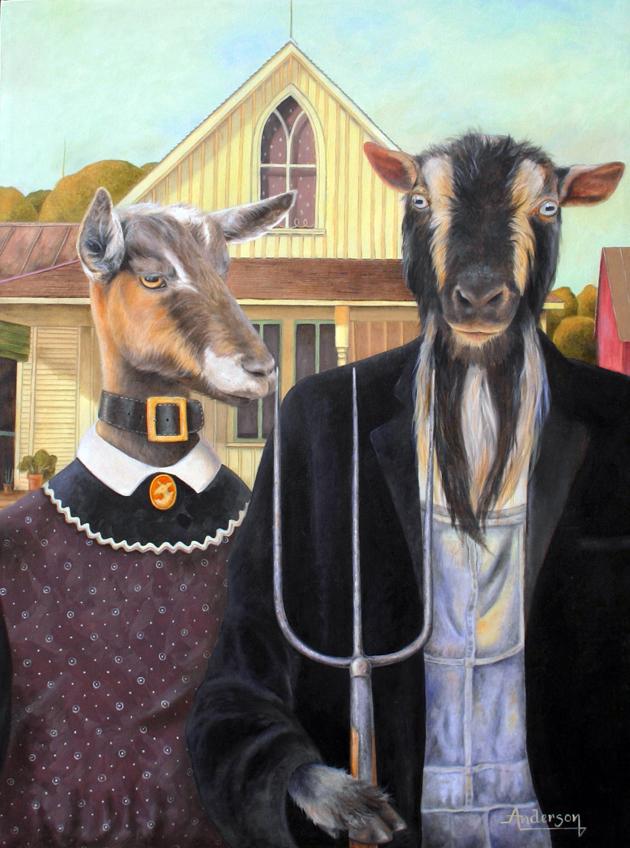 “American Gothic Goats,” by Anderson, is one of his more popular oil paintings. The piece was featured in the Art Harvest Studio Tour’s catalog.