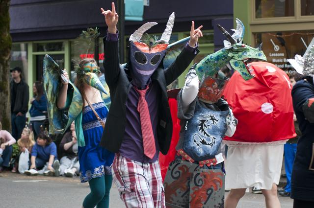 Linfield students march down 3rd Street in the annual Alien Daze Parade on May 13.