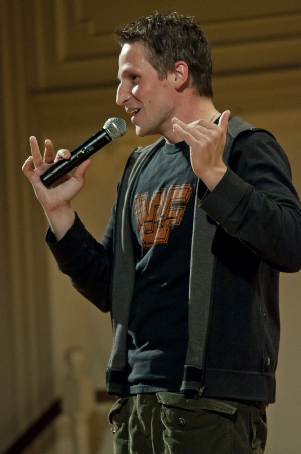 Comedian Jonny Loquasto engages his audience during his show Nov. 5 in Ice Auditorium. Joel Ray/Photo editor
