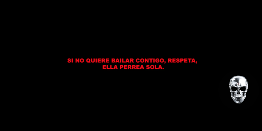 Red words in Spanish on a black screen.