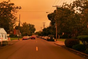 An orange sky turned familiar places, like Linfield Ave., into scenes reminiscent of post-apocalyptic movies such as Blade Runner.