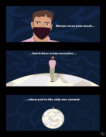 Wearing a mask when alone outside seems excessive. Cartoon by Elliott Montbriand