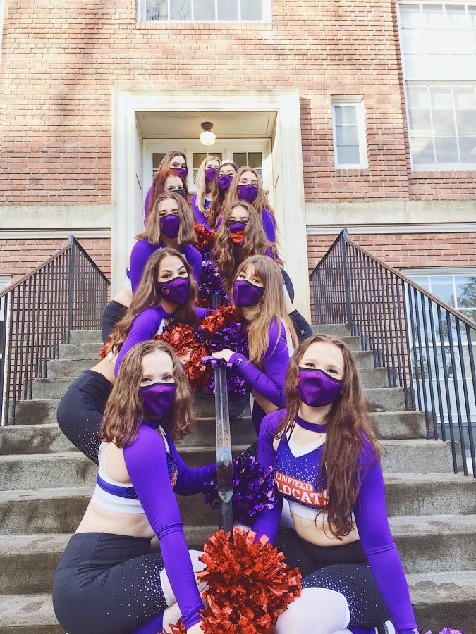 The Linfield dance team showing off their new uniforms 