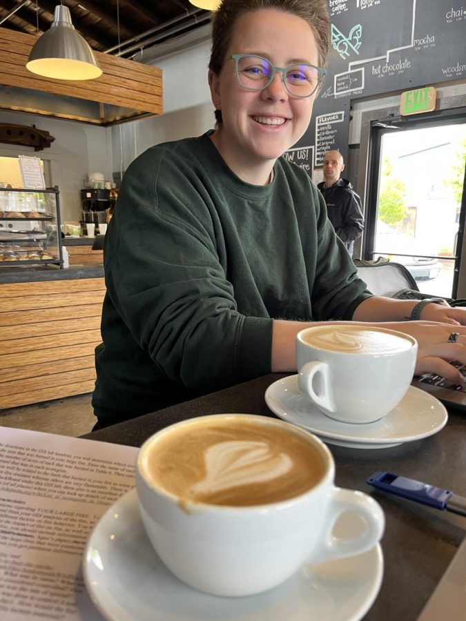 Kendra and I enjoy our lattes and (try to) work on our lab write ups at Flag and Wire