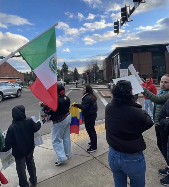 LULA protests on Feb.10 on Adams Street in McMinnville.