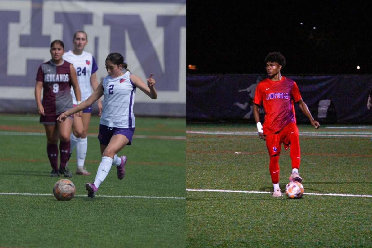 Linfield women's soccer (photo by Zack Hampson) and men's soccer (photo by Julia Alvarez)